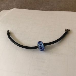 Pandora large bead bracelet with black leather!